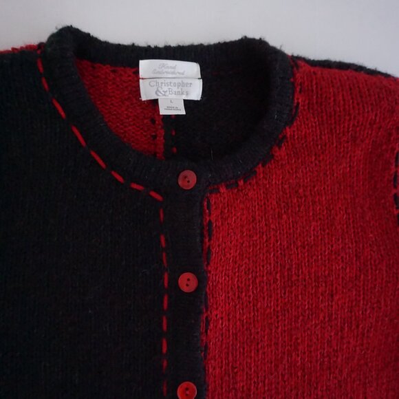 Vintage Christopher Banks Red Black Heart Mitton Cardigan Sweater Grandmacore L. - Picture 8 of 8